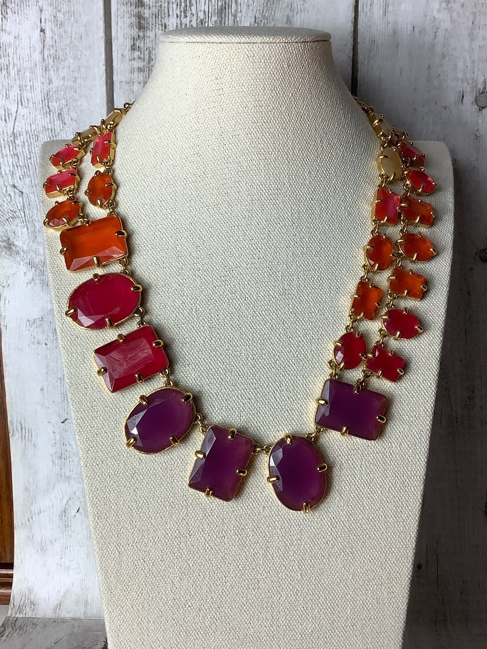 Gold-Tone Multi-Stone Necklace in Pink, Orange & Purple